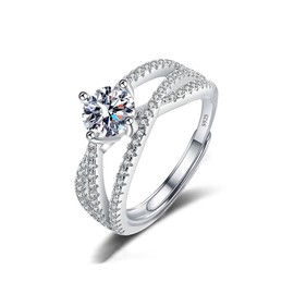 TOEECY Rings Women 925 Sterling Silver Ring Cubic Zirconia Moissanite Diamond Jewellery Adjustable Eternity Rings Birthday Gift Engagement Ring Wedding Rings Couple Friend Girl, Sterling Silver