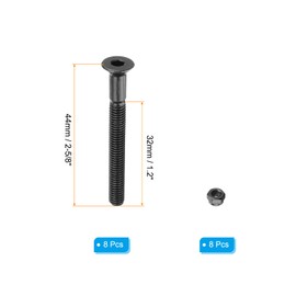 PATIKIL Skateboard Hardware Kit 2-5/8", 8pcs Carbon Steel Grade 8.8 Mounting Screws Bolts Nuts Set for Skateboard Cruiser, Black