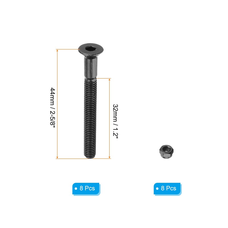 PATIKIL Skateboard Hardware Kit 2-5/8", 8pcs Carbon Steel Grade 8.8