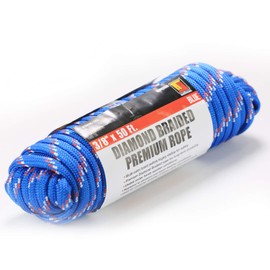 Wellmax Premium Quality Diamond Braid Nylon Rope, 3/8 inch by 50 Feet Blue Color, Heavy Duty
