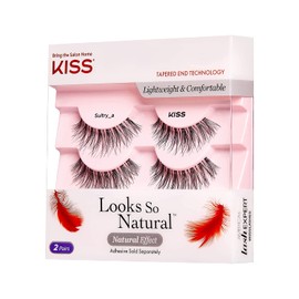 KISS Looks So Natural False Eyelashes Double Pack, Lightweight & Comfortable, Natural-Looking, Tapered End Technology, Reusable, Cruelty-Free, Contact Lens Friendly, Style Sultry, 2 Pairs