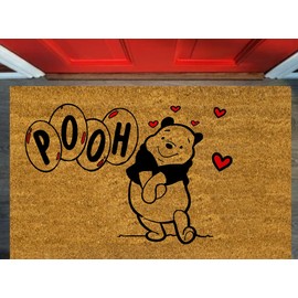 Welcome Cute The Pooh Funny Non Slip Winni Doormat Entryway Outdoor Floor Mat Easy Clean Home Decor Housewarming Wedding New House Birthday Heart Love Gift Door Valentine Rug Brown Mat