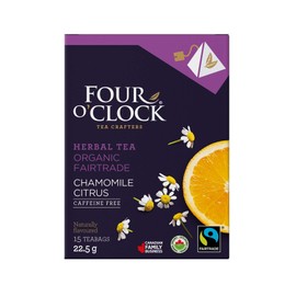 Four O'Clock Organic Fairtrade Herbal Tea Chamomile Citrus, Non-GMO, Kosher, Gluten-Free, 15 Count, Pyramid, 22,5g