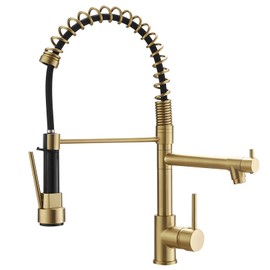 Benicabaly Enhance Kitchen Efficiency with Pull Down Sprayer Faucet, Dual-Function Water Settings, 360-Degree Rotation, Gold Color