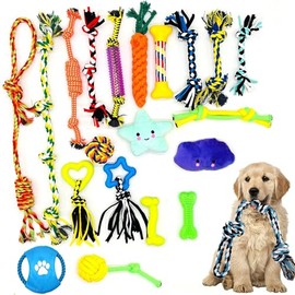 TOCOZOC Juego de Juguetes para Perros, 20 Piezas Juguete Mordedera para Perro, Juguetes para Perro Interactivo, Juguetes de Cuerda para Perro Morder c