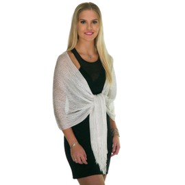 ShineGlitz Shawls and Wraps for Evening Dresses, Metallic Glitter Shawls for Women, Sparkling Wedding Giving Shawl Gift, White Silver, One Size