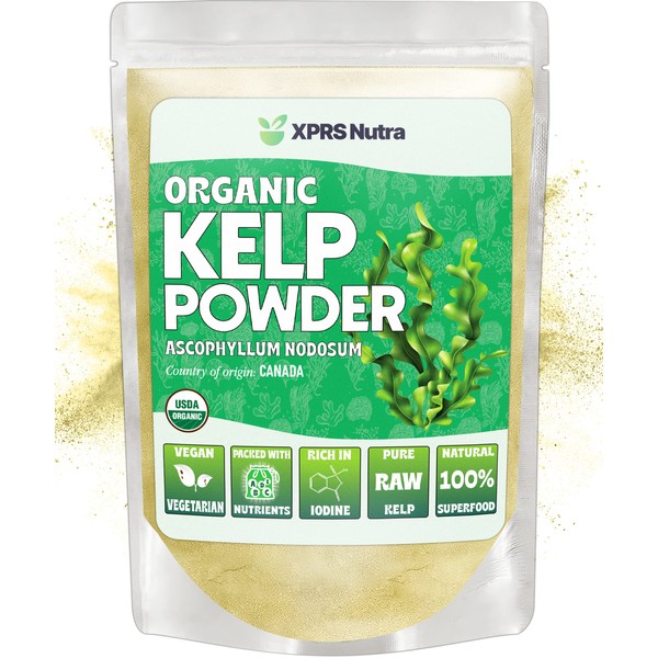 XPRS Nutra Organic Kelp Powder (Ascophyllum Nodosum) - Seaweed Powder Rich in Iodine, Immune Vitamins and Minerals - Food Grade Sea Kelp Supplement Vegan Superfood for Skin Care (4 oz)