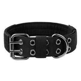 OneTigris Collar Táctico para Perro Militar Antidesgarro - Collar de Nailon Grueso Acolchado con Hebilla de Metal, 5 Puntos Ajustables, Panel Hook and Loop y 2 Tamaños (Entrenamiento, Outdoor