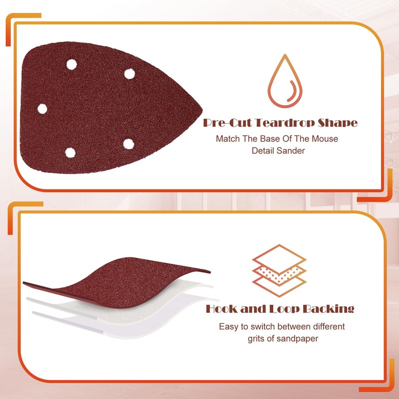 40 Grit Mouse Sander Sandpaper, Jamiikury 5 Hole Detail Sander