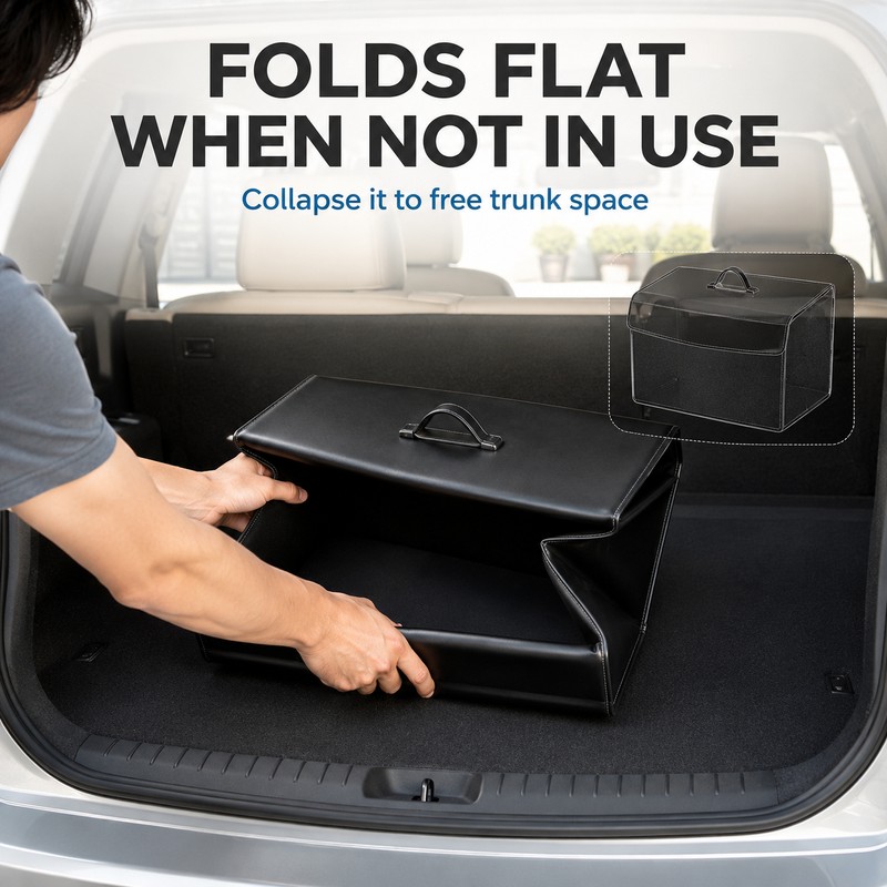 Medium Collapsible PU Leather Car Trunk Organizer with Lid &