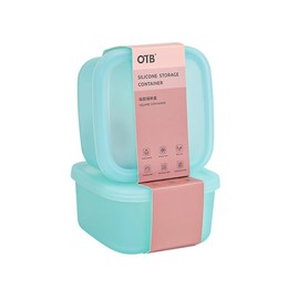OTB - Juego de 2 recipientes de silicona reutilizables transparentes, sin fugas, cajas de almacenamiento de alimentos de silicona sin BPA, herméticas, aptas para lavaplatos y congelador (Aqua L+L)
