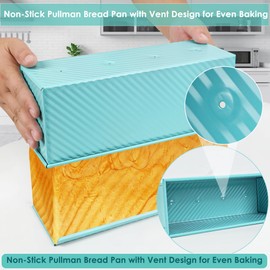 Spmarkt Blue Pullman Loaf Pan with Lid, 2.2LB Bread Loaf Pan, PFTE &PFOA Free Non-Stick Surface Ensure Safe and Healthy Baking, Unique and Reliable Bread Pan Add A Touch of Elegance to Your Kitchen