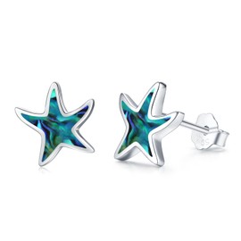 JFASHOP Starfish Earrings for Women 925 Sterling Silver Starfish Turquoise Stud Earrings Hypoallergenic Animal Earrings Beach Starfish Jewellery Mother's Day Gifts Valentine's Day for Girls, Silver,