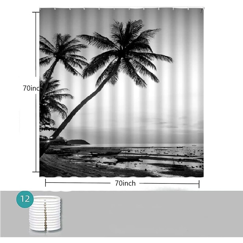 CCXTCZ Black and White Palm Tree Shower Curtain Hawaii Beach