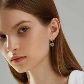 LAXPICOL S925 Sterling Silver Heart Earrings For Women,Hypoallergenic Silver Earrings For Women/Girl, Leverback Drop Earrings Earrings For Women/Girl Jewelry Gifts