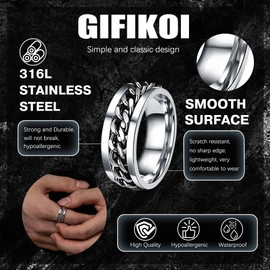 GIFIKOI 30Pcs Jewelry Set for Men Stainless Steel Band Ring Cuban Link Chain Necklace and Bracelet Cross Dog Tag Pendant Necklace Hoop Stud Black Earrings Mens Fashion Jewelry Set Ring Size10