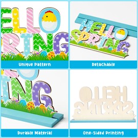 WATINC WATINC 4pcs Easter Table Decorations Wooden Centerpiece Signs, Easter's Bunny Tabletop Decor, Detachable Hello Spring Hop Tiered Tray Sign Desk Topper for Holiday Home Office Party Gift Supplies