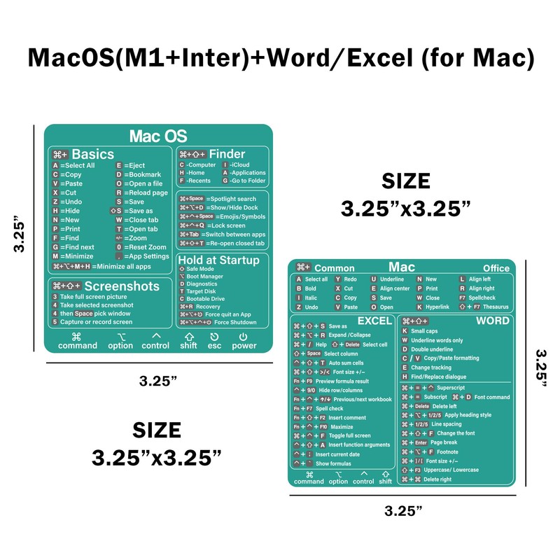 Mac Shortcut Sticker - Mac OS Shortcuts Sticker (M1+Intel) +