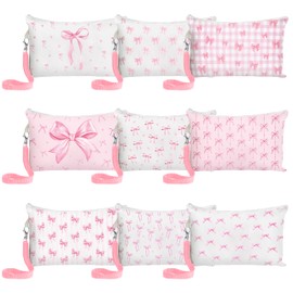 R HORSE 9Pcs Pink Bow Makeup Bag Cute Gifts for Women Girls, Ladies Travel-Friendly Canvas Cosmetic Toiletry Pouch Bag Organizer Christmas Birthday Gifts for Bestie Family Lover Friend