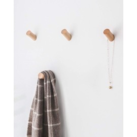 anaan One-Tenth Wooden Wall Coat Rack Coat Hooks Wood Wall Hooks Hanging Clothes Decorative Wall Mounted Decor Design (Beech, Set of 4 S Φ3*6cm)