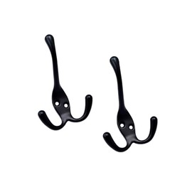 QCAA Premium Quality Coat Hat Hook Three Prongs Hook, 4", Zinc Die Cast, Matte Black, Made in Taiwan, 5 Pack