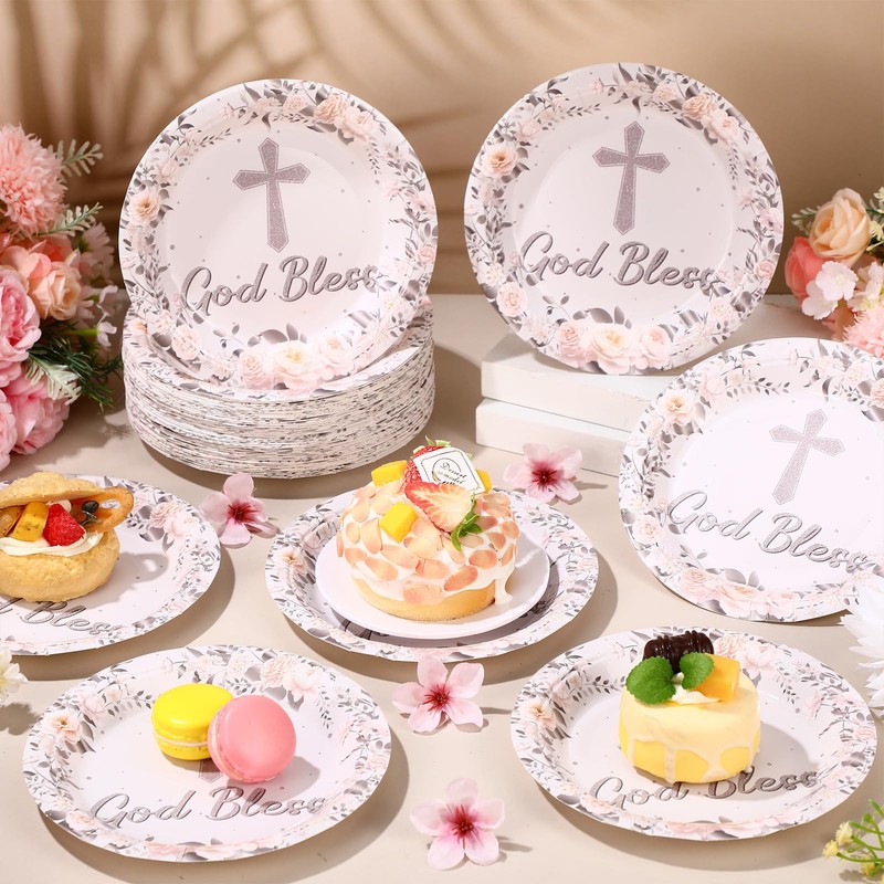 Zopeal 80 Pcs 7 Inch Baptism Plates God Bless Baptism