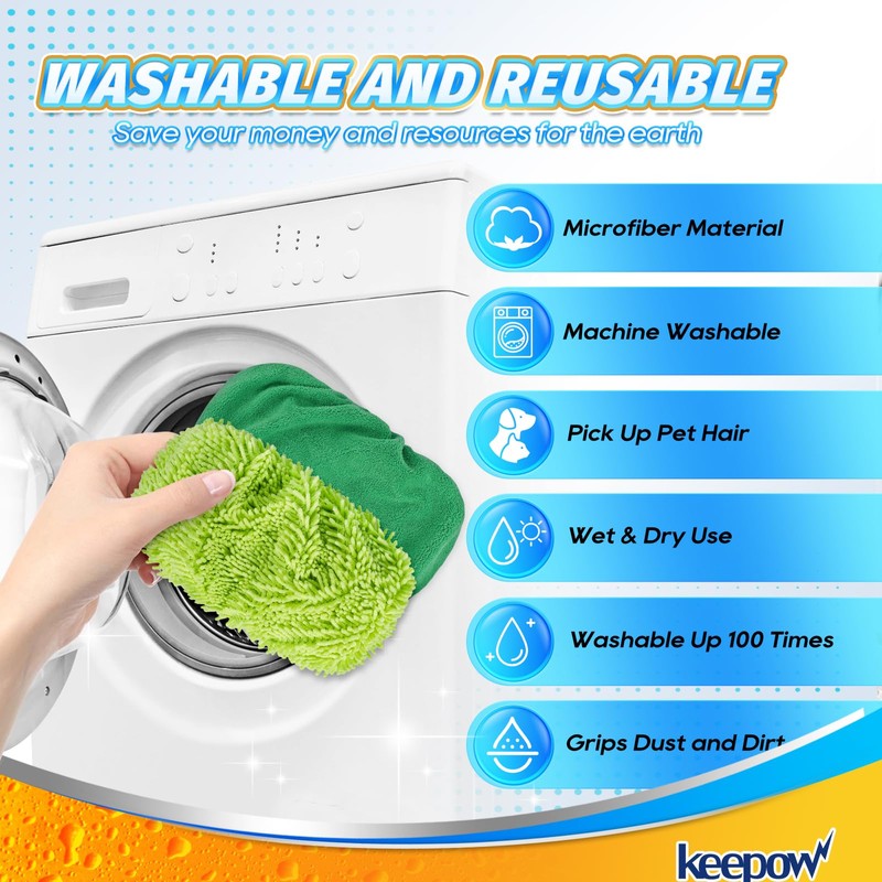 KEEPOW Reusable Microfiber Mop Pads Compatible with Swiffer Sweeper, 4