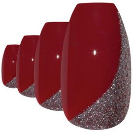 Bling Art False Nails Red Glitter Ballerina Coffin Nails Acrylic 24 Fake Long Tips