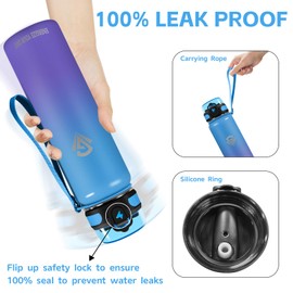 Grsta Drinking Bottle, 1 Litre, BPA-Free, Drinking Bottle with Straw, Leak-Proof, Cold and Warm, Double Wall Insulation, Water Bottle for Fitness, Hiking, Camping, Bicycle