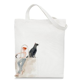 AgriFusion Tech Stylish Girl Themed Tote Bag, Fashionable Canvas Bag for Daily Use, Ideal Gift for Cat Lovers & Fashion - Forward Women