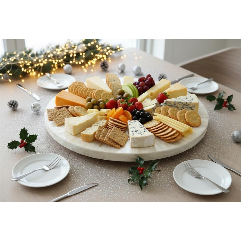 PEMAR 12.6” Handcrafted Mother of Pearl/Capiz Shell Lazy Susan–Rotating Centerpiece