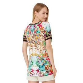 Johnny Was Janie Favorite Henley Tee Miller Tigre White Pink Floral Shirt Top New, XX-Large