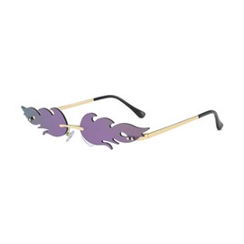 YOJUED Fire Flame Sunglasses Rimless Wave Glasses Fire Shape Eyewear for Party (Purple)