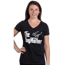 The Dogmother | Funny Cute Dog Mother Mom Owner Pet Doggo Pup Women V-Neck T-Shirt-(Vneck,XL) Vintage Black