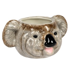 Creative Co-Op 7.75 Inches Round Ceramic Koala Head, Holds 5 Inches Pot, Grey and Black Planter, Gray