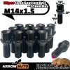 ARROW 20pcs Black M14x1.5 Cone Seat Lug Bolt 28mm Shank/17mmHex