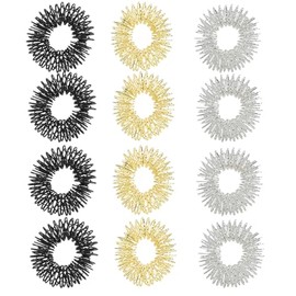 YANGTSUNG Spring Acupressure Rings, 12PCS 30mm Spiky Sensory Finger Rings for Anxiety & Stress Relief, Blood Circulation, Versatile Fidget Massager for Adults and Teens 14+ (Gold/Silver/Black)