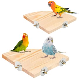 Bird Perch Platform Stand, Wood Cage Platform for Parakeet Cockatiel Budgie, 2 Pack