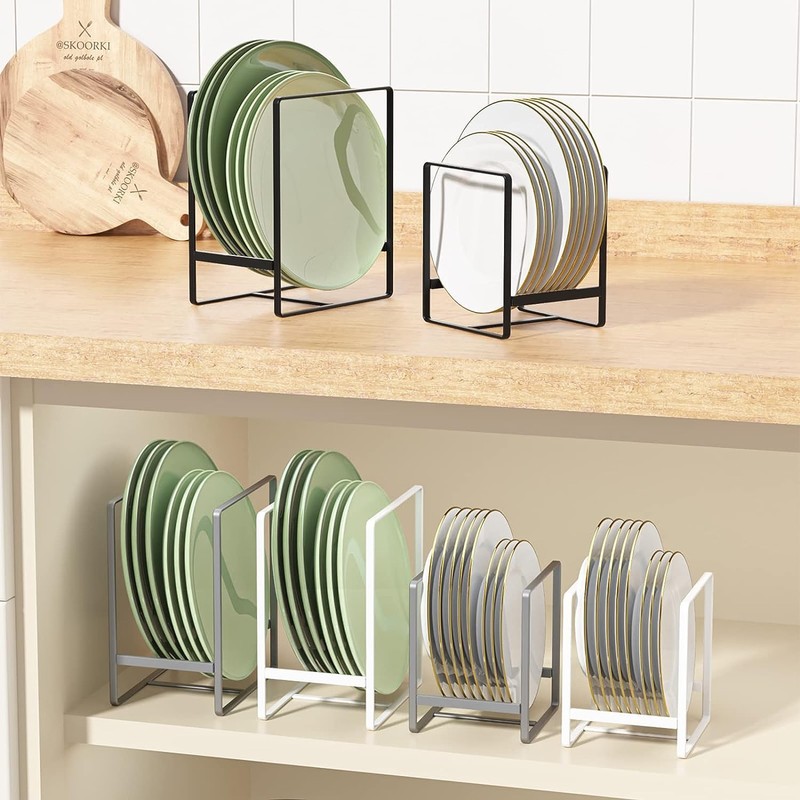 Hikinlichi 2 Pack Plate Holders Organizers Upright Cabinet Dish Drying