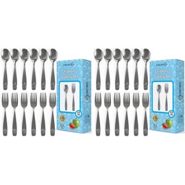 Stainless Steel Kids Silverware Set (24pc- 2 Pack of 12) - Child and Toddler Safe Flatware - Kids Utensil Set - Metal Kids Cutlery Set (Includes 12 Small Kids Spoons & Kids 12 Forks)