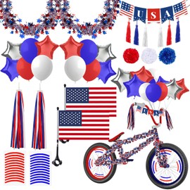 rosulasi 4th of July Bike Decorations 27Pcs Patriotic Parade Bike Streamers Bicycle Ribbon Tassels American Flag Fourth of July Accessories Red White Blue Decorations Independence Day Party Favors