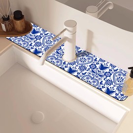 Vintage Bird Heart Floral Dish Drying Mat for Kitchen Sink Navy Blue Sink Splash Guard Faucet Mat Draining Mat Fast Drying Sink Protectors for Kitchen and Bathroom 5.5"×24"