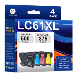 LC61XL High Yield Ink Cartridges 4 Pack Compatible for Brother LC61BK LC61C LC61M LC61Y LC65 LC61 Ink Cartridge use with DCP-165C MFC-J410W MFC-490CW MFC-6490CW MFC-6890CDW Printer