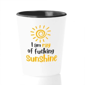Bubble Hugs Summer Shot Glass - I Am Ray Of Fing Sunshine - April May June Smiley Sun Warm Weather Sunglasses Sea Lover Beach Sunny Vacation Funny Cute | 1.5 Oz White