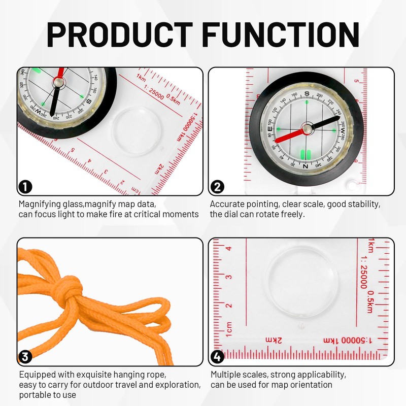 Leogony 4 Pcs Compass Hiking Set, 3 Navigation Compas Keychains