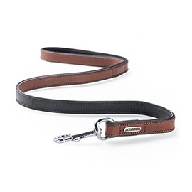 Zoe Leather Dog Lead 1 m - Leather Lead for Dogs - Double-Layer Genuine Leather Lead Made of Sturdy and Soft Buffalo Leather with Stainless Steel Carabiner - Brown / Black