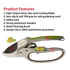 Garden Guru Heavy Duty Ratchet Pruning Shears for Weak Hands - Professional Pruners Ratcheting Ratchet Hand Pruner - Ergonomic Shock Absorbing Grip - Makes Tough Cuts Easy - Great for Seniors