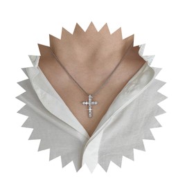 Allereya Vintage Crystal Cross Necklace Rhinestone Cross Pendant Necklace Silver Cz Cross Choker Necklace Round Snake Chain Necklace Jewelry for Women and Girls