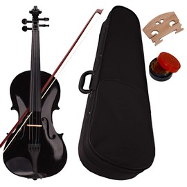 Full Size 4/4 Acoustic Violin Set,Beginner Violin Vintage Solid Wood Violin Starter Kit with Carrying Case,Bow and Rosin (Black 1)