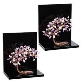 rockcloud Set of 2 Amethyst and Rose Quartz Crystal Tree Acrylic Decorative Bookends, L-Shaped Heavy Duty Book Ends to Hold Books for Home Office Shelves, Purple&Pink
